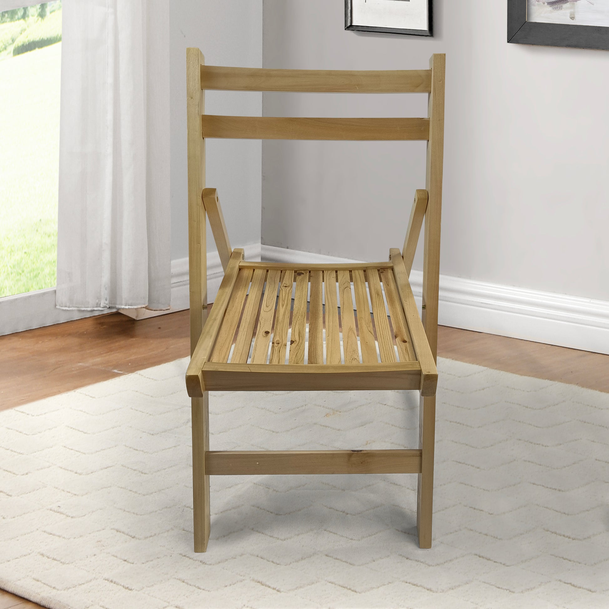 Furniture Slatted Wood Folding Special Event Chair Wood, Set Of 4, Folding Chair, Foldable Style Natural Solid Wood