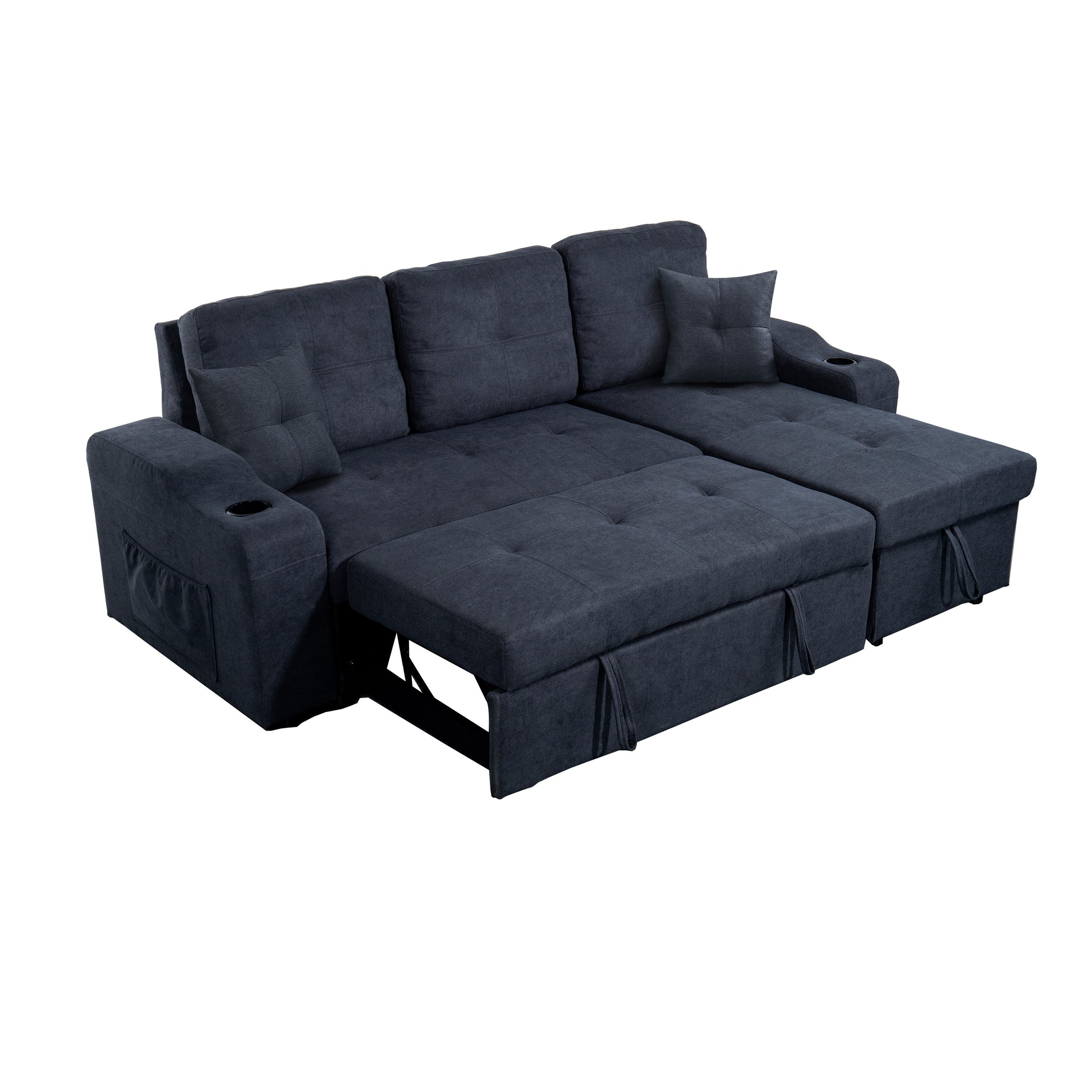 Right Facing Sectional Sofa With Footrest, Convertible Corner Sofa With Armrest Storage, Living Room And Apartment Sectional Sofa, Right Chaise Longue And Dark Grey Gray Foam Fabric