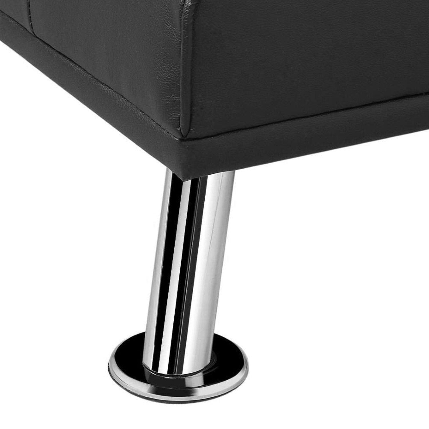 Mega Futon Sofa Bed, Modern Faux Leather Convertible Folding Lounge Sofa For Living Room With 2 Cup Holders Removable Soft Armrests And Sturdy Metal Legs, Charming Black. Black Foam Pu