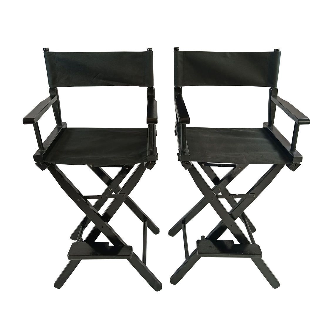 Casual Home Director'S Chair, Black Frame Black Canvas,Suitable For Adults, Foldable Style, 2Pcs Set Populus Black Solid Wood