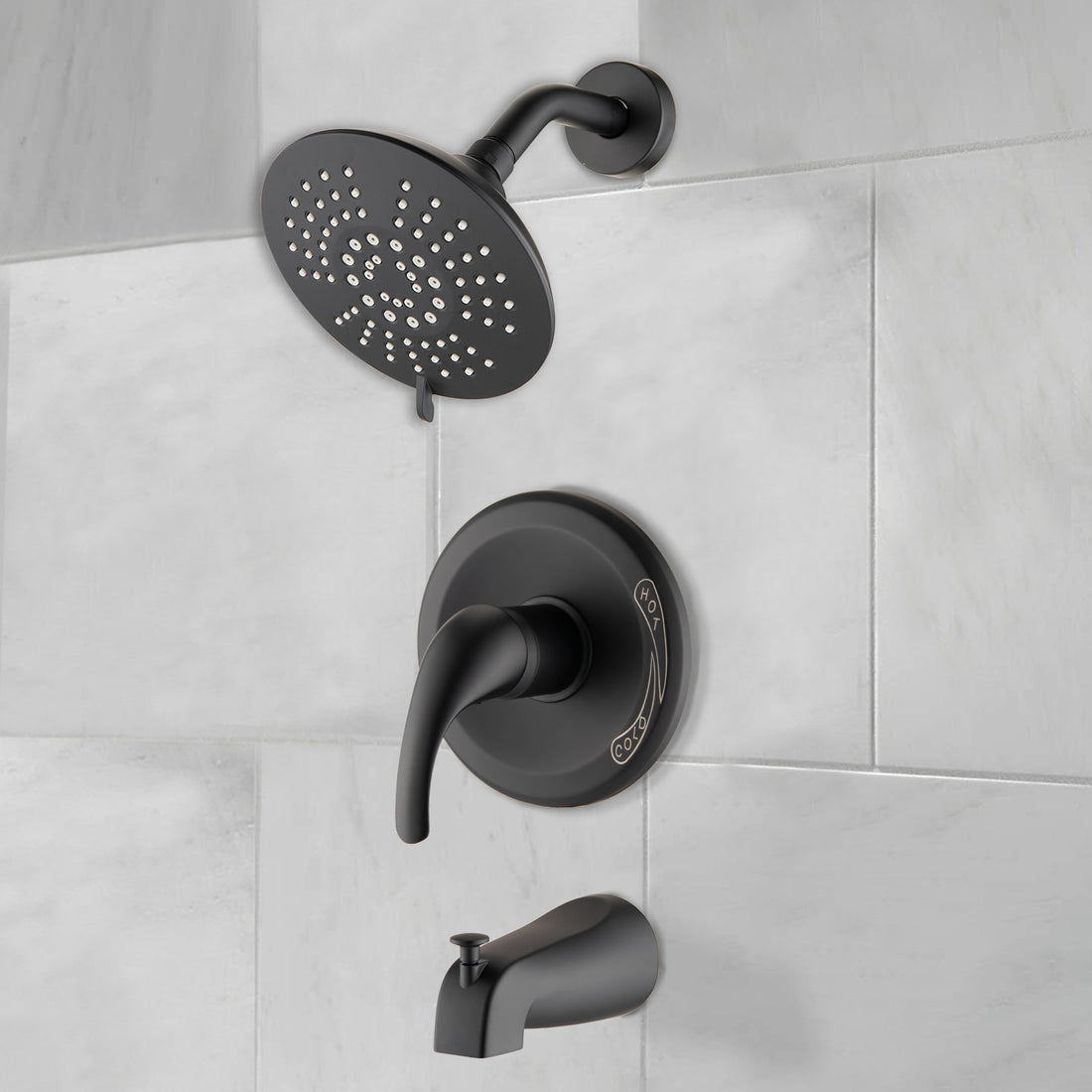 Single Handle Tub Spout And 5 Functions Shower Head Set Valve Included Matte Black Brass