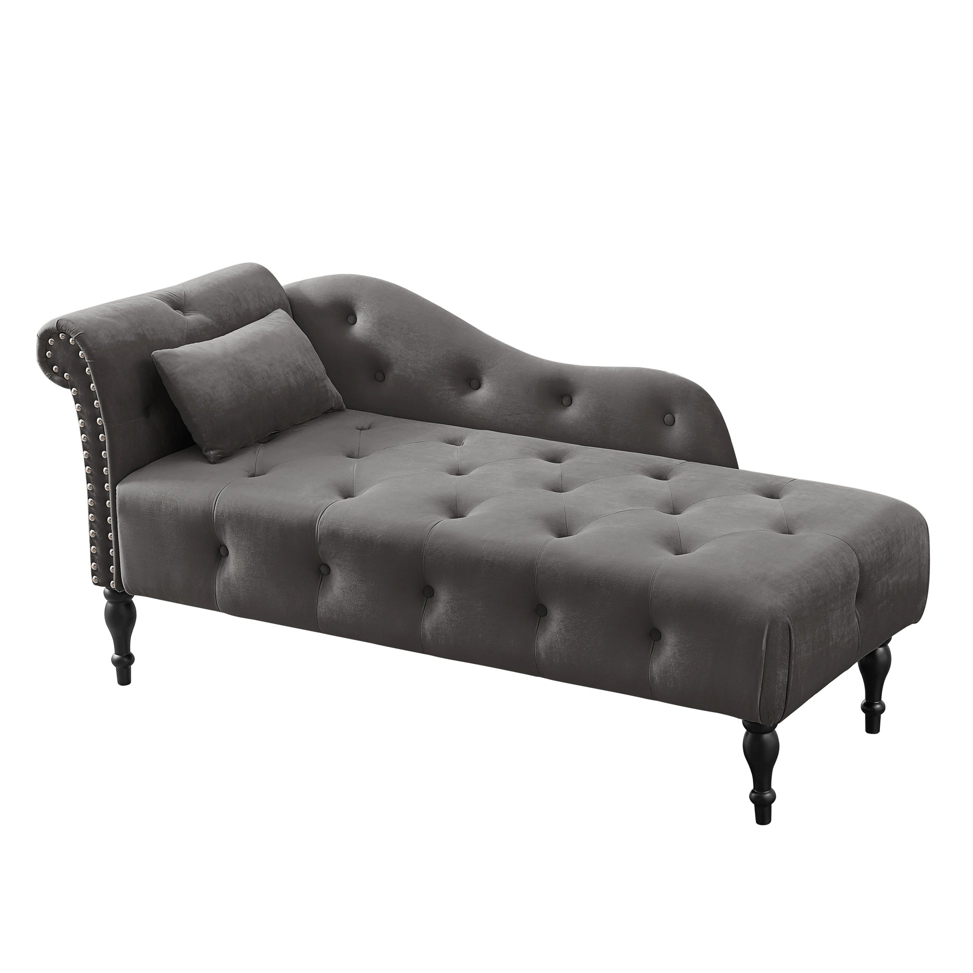 Aijia 60.6" Velvet Chaise Lounge Buttons Tufted Trimmed Solid Wood Legs With 1 Pillow,Grey Left Arm Design As Shown In The Picture Grey Velvet