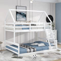 Twin Over Full House Bunk Bed With Built In Ladder,White White Pine