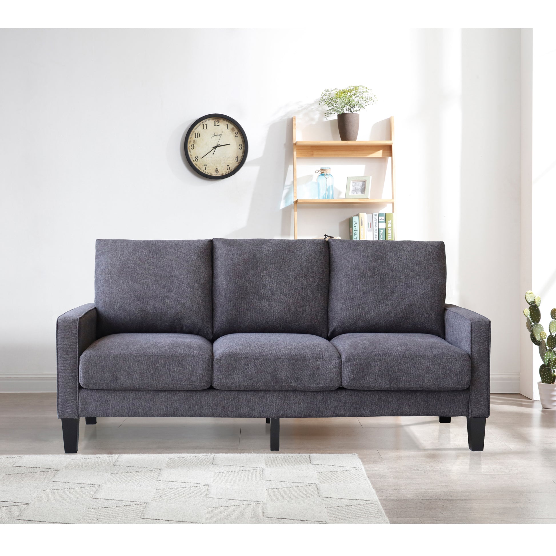 Modern Living Room Furniture Sofa In Dark Grey Fabric Dark Grey Foam Fabric