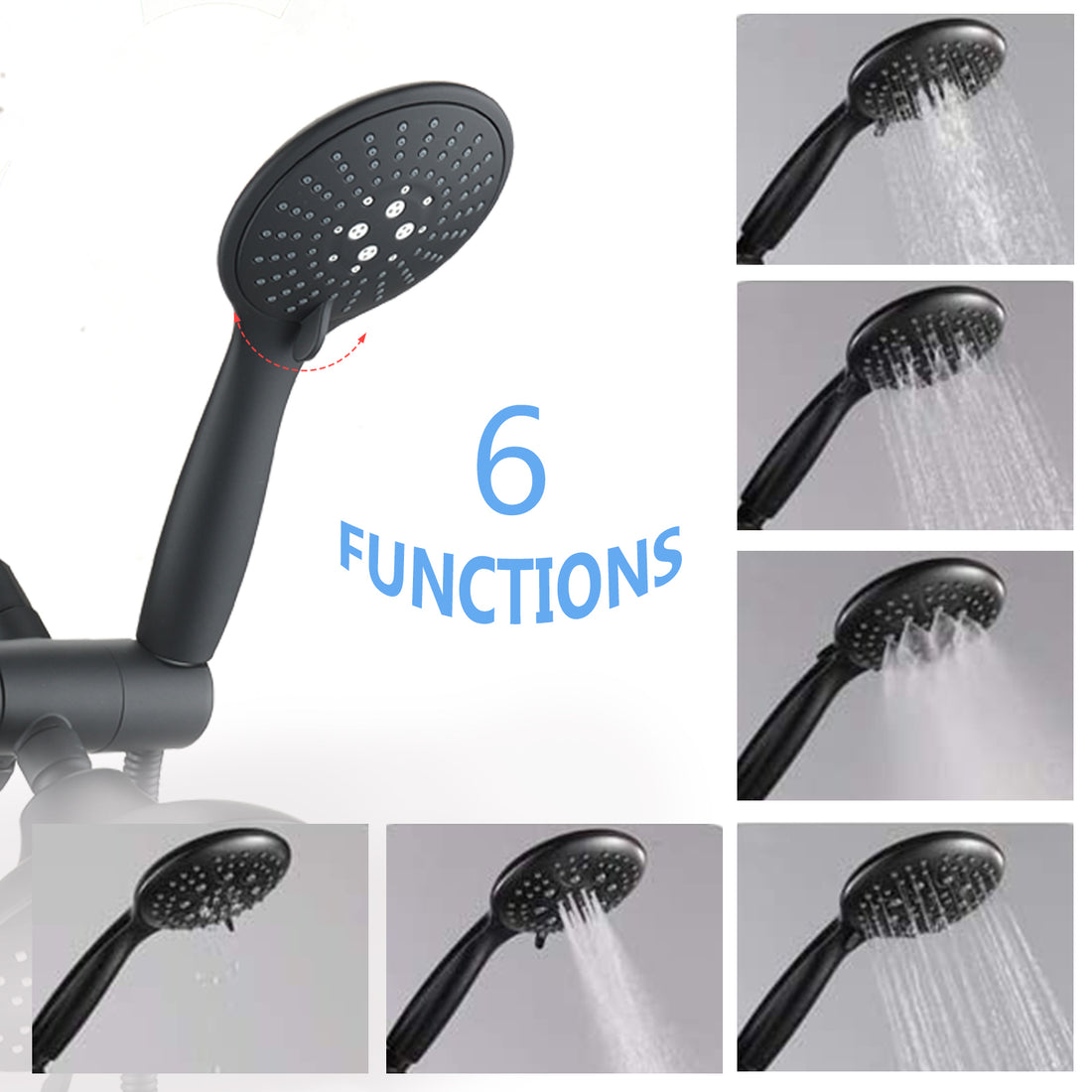 Classic Single Handle 7 Function Rain Shower Head With Handheld Shower With Tup Spout Matte Black Brass