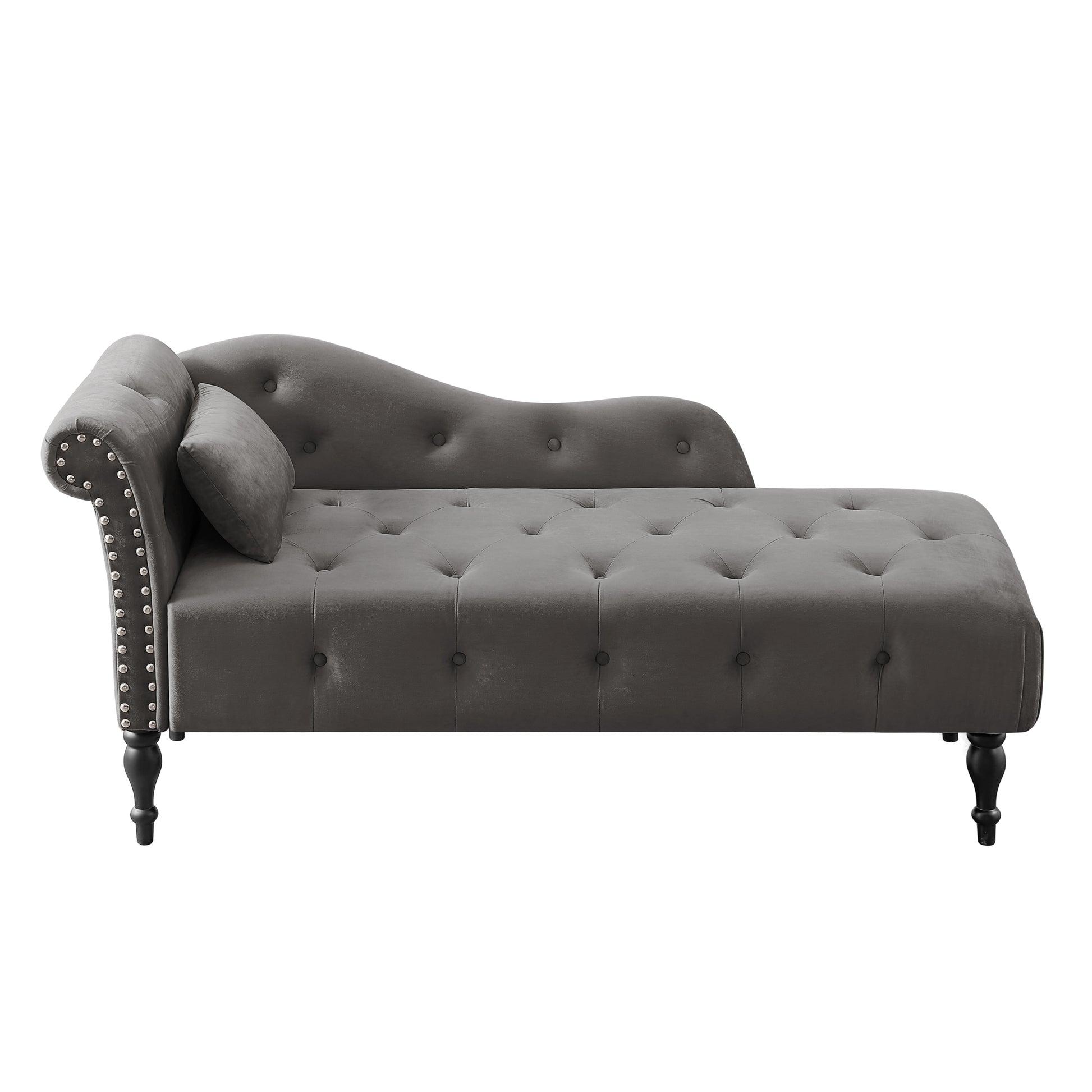 Aijia 60.6" Velvet Chaise Lounge Buttons Tufted Trimmed Solid Wood Legs With 1 Pillow,Grey Left Arm Design As Shown In The Picture Grey Velvet