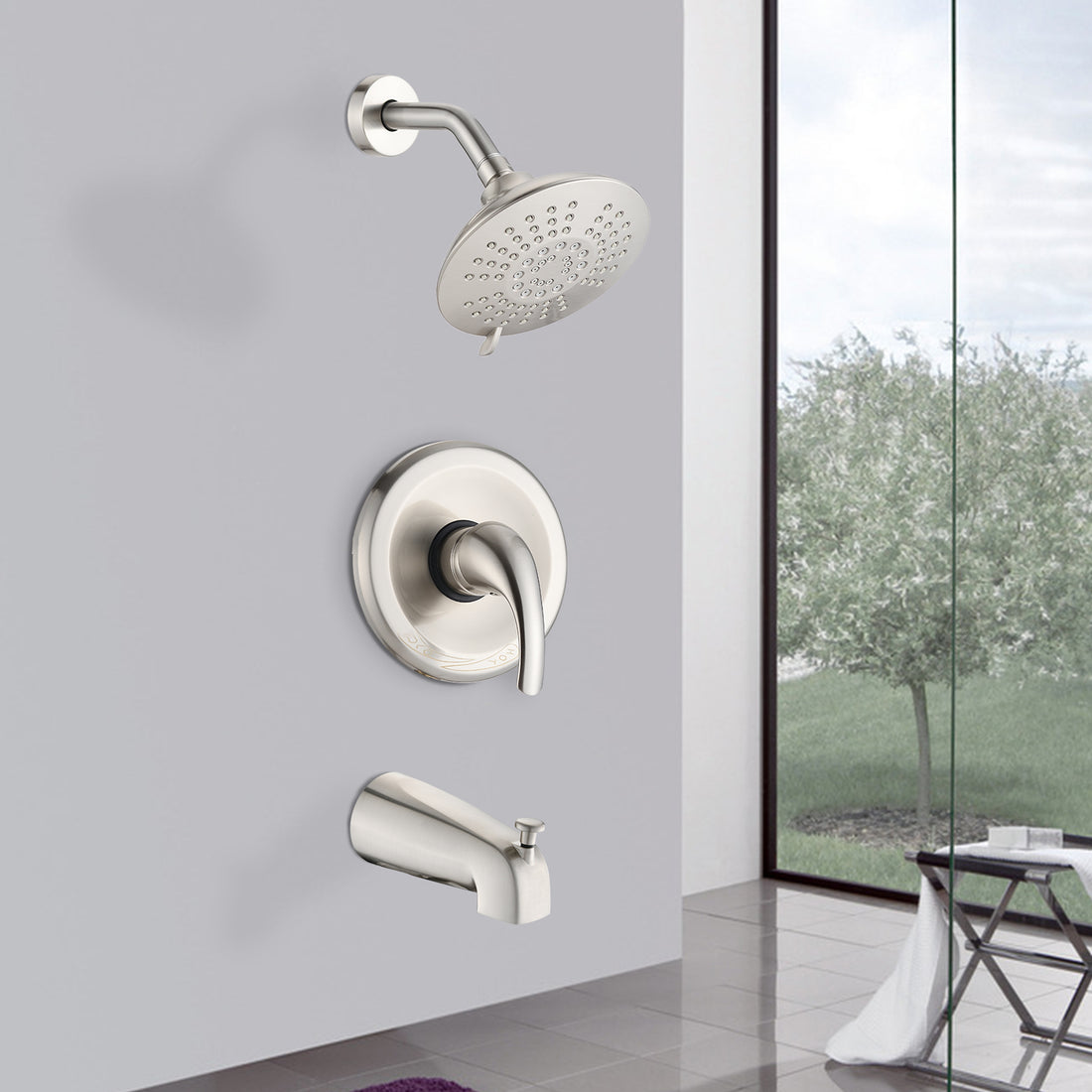 Single Handle Tub Spout And 5 Functions Shower Head Set Valve Included Brushed Nickel Brass