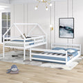 Twin Over Full House Bunk Bed With Built In Ladder,White White Pine