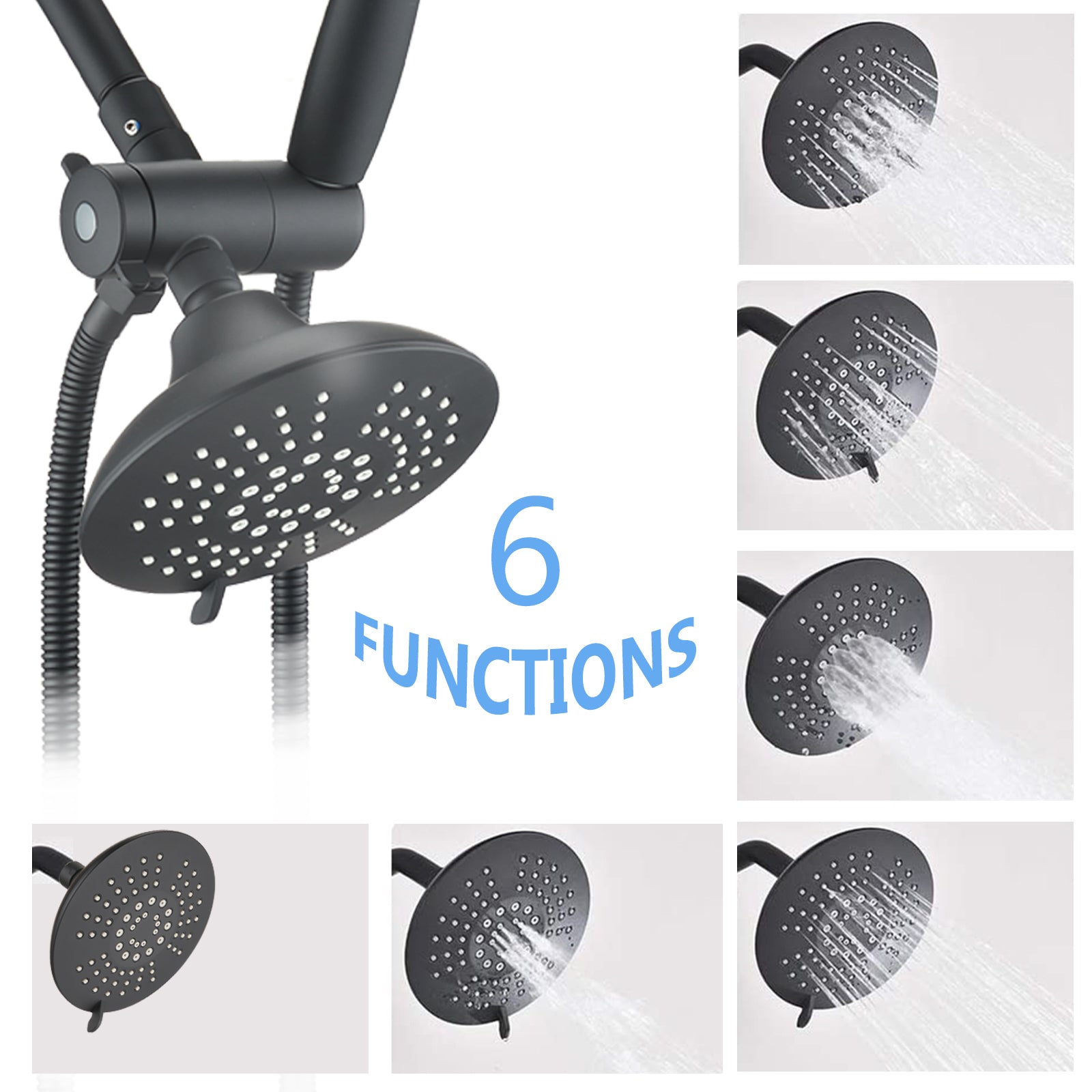 Classic Single Handle 7 Function Rain Shower Head With Handheld Shower With Tup Spout Matte Black Brass