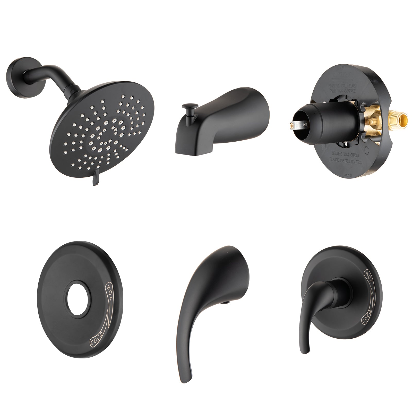 Single Handle Tub Spout And 5 Functions Shower Head Set Valve Included Matte Black Brass