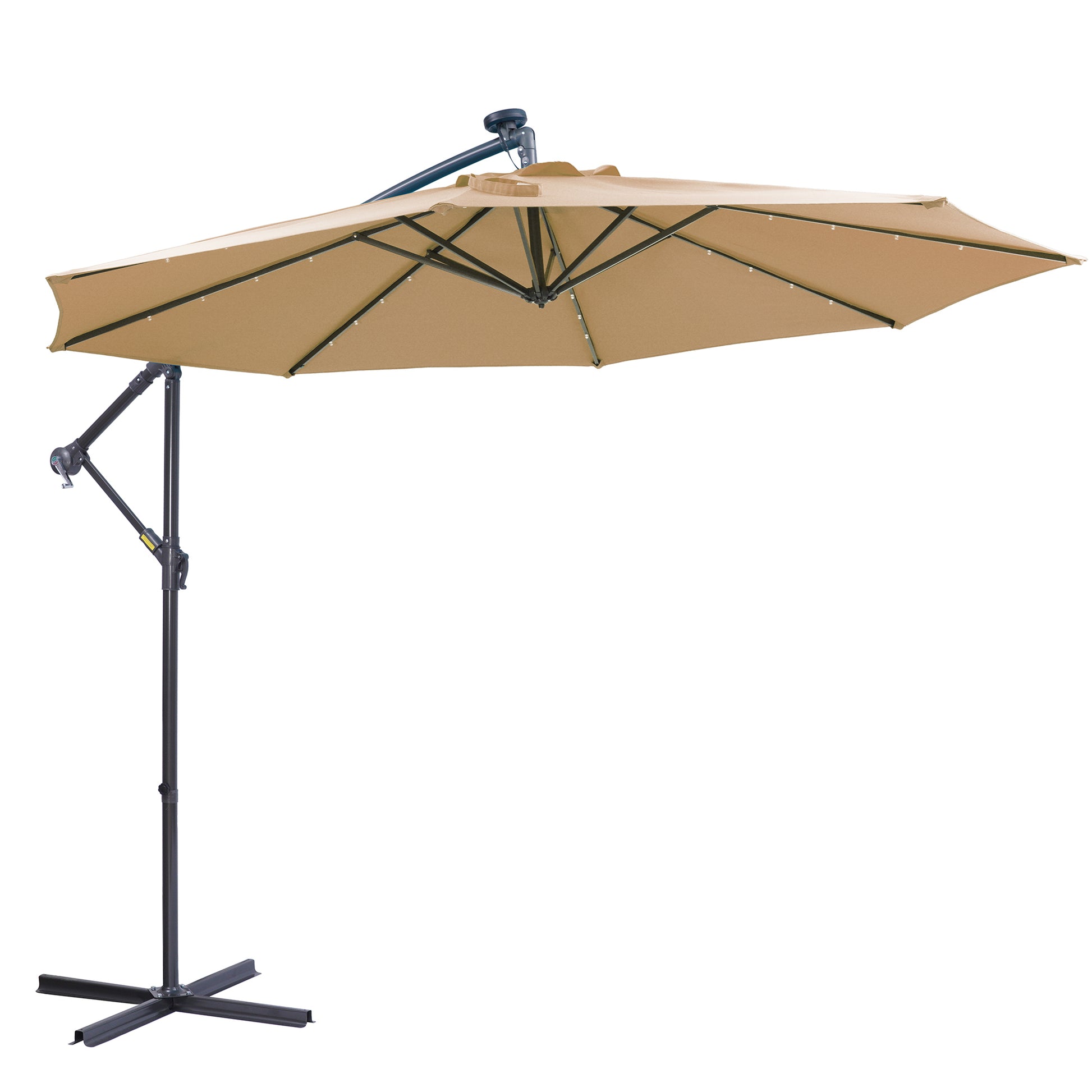 10 Ft Solar Led Patio Outdoor Umbrella Hanging Cantilever Umbrella Offset Umbrella Easy Open Adustment With 32 Led Lights Taupe Taupe Metal