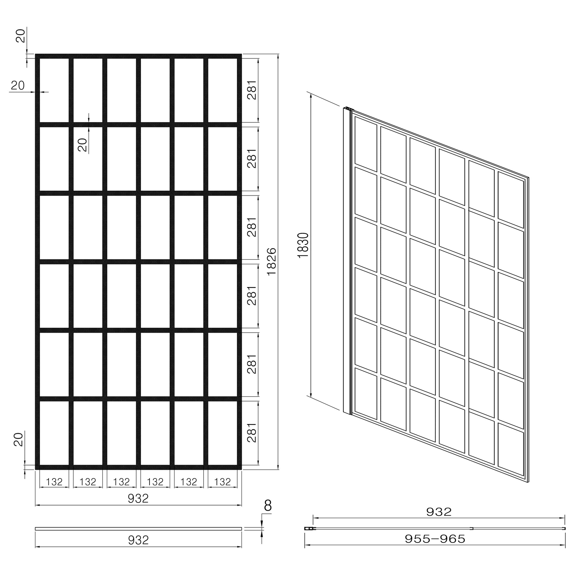 Shower Door 34" W X 72" H Single Panel Frameless Fixed Shower Door, Open Entry Design In Matte Black Matte Black Glass