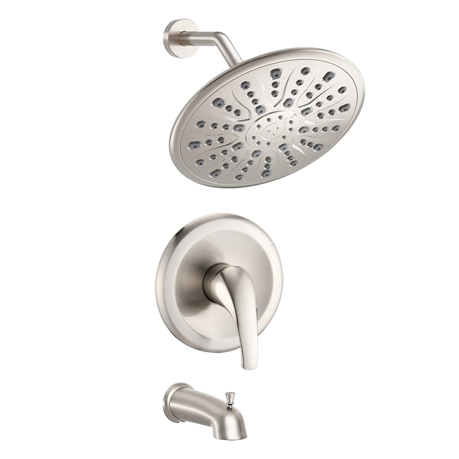 Single Handle Rain Showerhead With Handheld Shower Combo Set With Tub Spout Valve Included Brushed Nickel Plastic