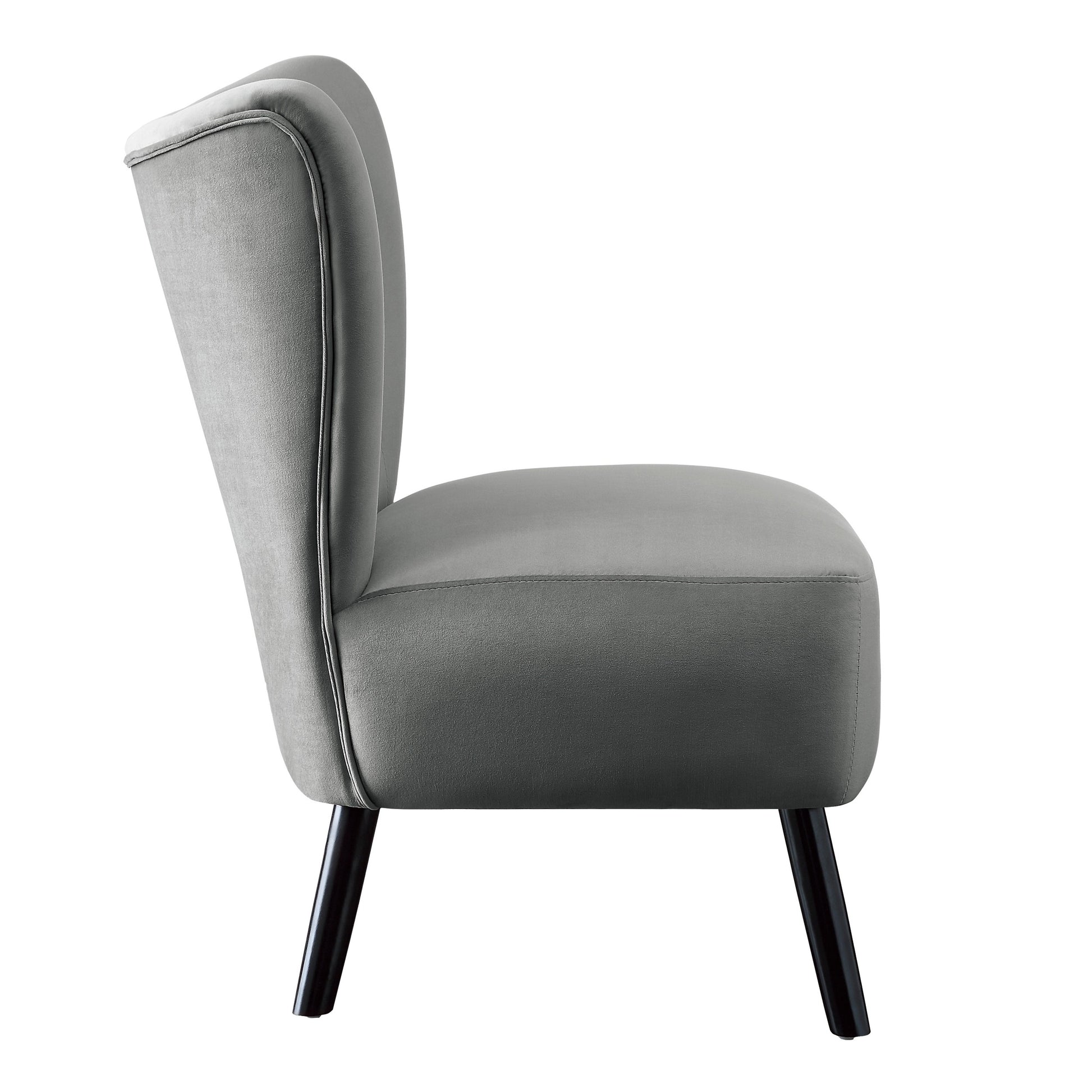 Unique Style Gray Velvet Covering Accent Chair Button Tufted Back Brown Finish Wood Legs Modern Home Furniture Gray Primary Living Space Modern,Retro Solid Wood