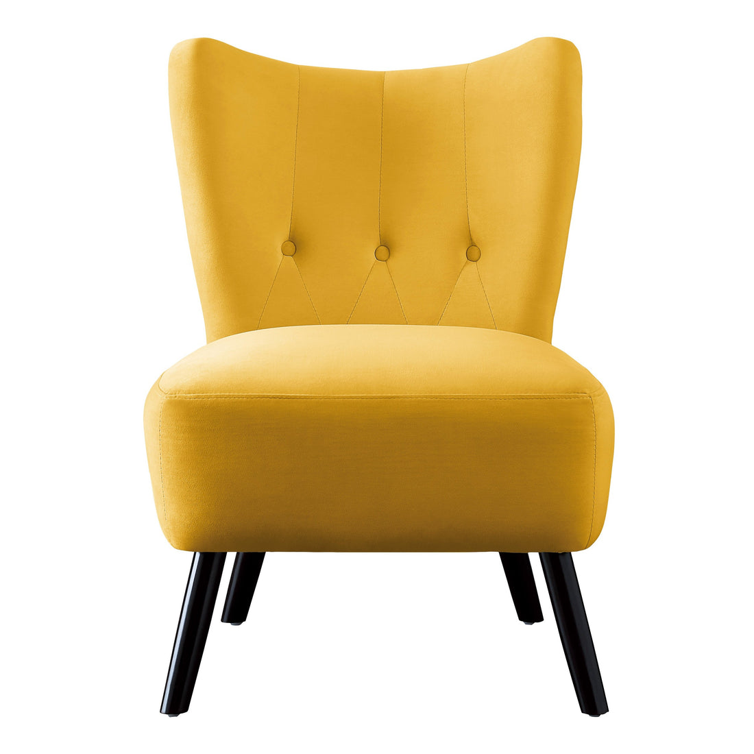 Unique Style Accent Chair Yellow Velvet Covering Button Tufted Back Brown Finish Wood Legs Modern Home Furniture Yellow Primary Living Space Modern,Retro Solid Wood
