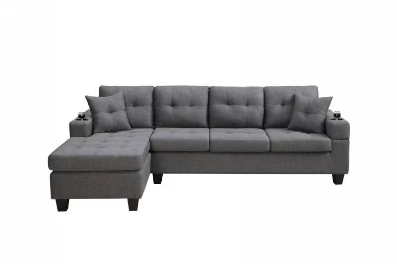 Mega Sectional Sofa Left With Footrest, Convertible Corner Sofa With Armrest Storage, Sectional Sofa For Living Room And Apartment, Chaise Longue Left Grey Gray Foam Fabric