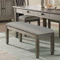 Wood Frame Dining Bench 1Pc Antique Gray Finish Frame With Neutral Tone Gray Fabric Seat Antique Gray Dining Room Wood