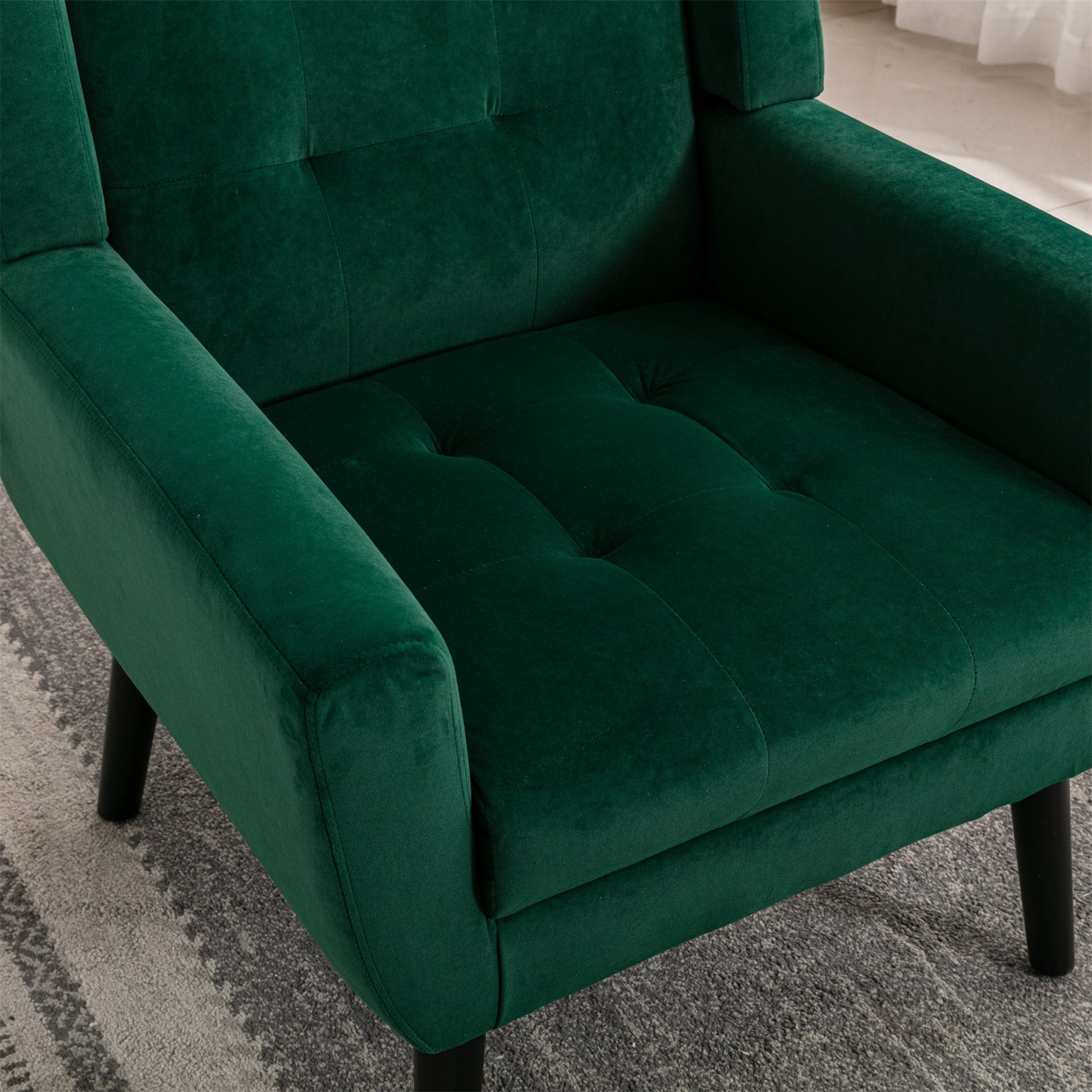 Modern Soft Velvet Material Ergonomics Accent Chair Living Room Chair Bedroom Chair Home Chair With Black Legs For Indoor Home Retro Green Foam Upholstered