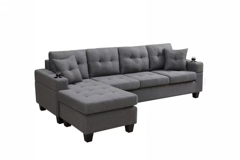 Mega Sectional Sofa Left With Footrest, Convertible Corner Sofa With Armrest Storage, Sectional Sofa For Living Room And Apartment, Chaise Longue Left Grey Gray Foam Fabric