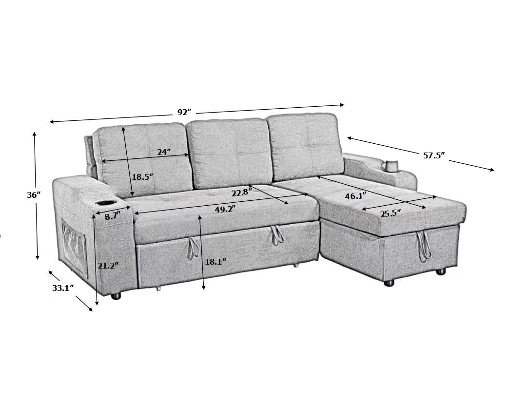 Right Facing Sectional Sofa With Footrest, Convertible Corner Sofa With Armrest Storage, Living Room And Apartment Sectional Sofa, Right Chaise Longue And Dark Grey Gray Foam Fabric