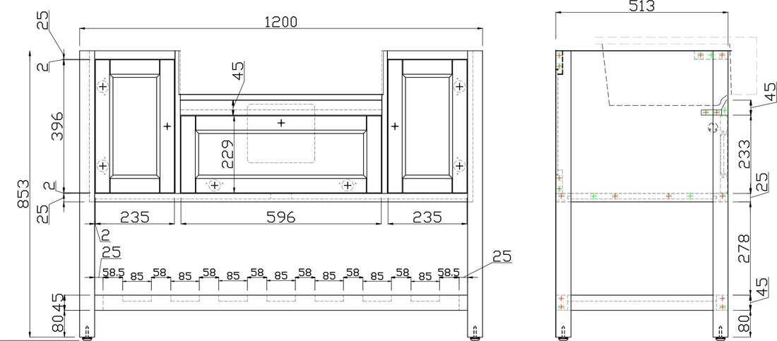 Solid Wood Bathroom Vanities Without Tops 48 In. W X 20 In. D X 33.60 In. Hbathroom Vanity In Green Green Solid Wood