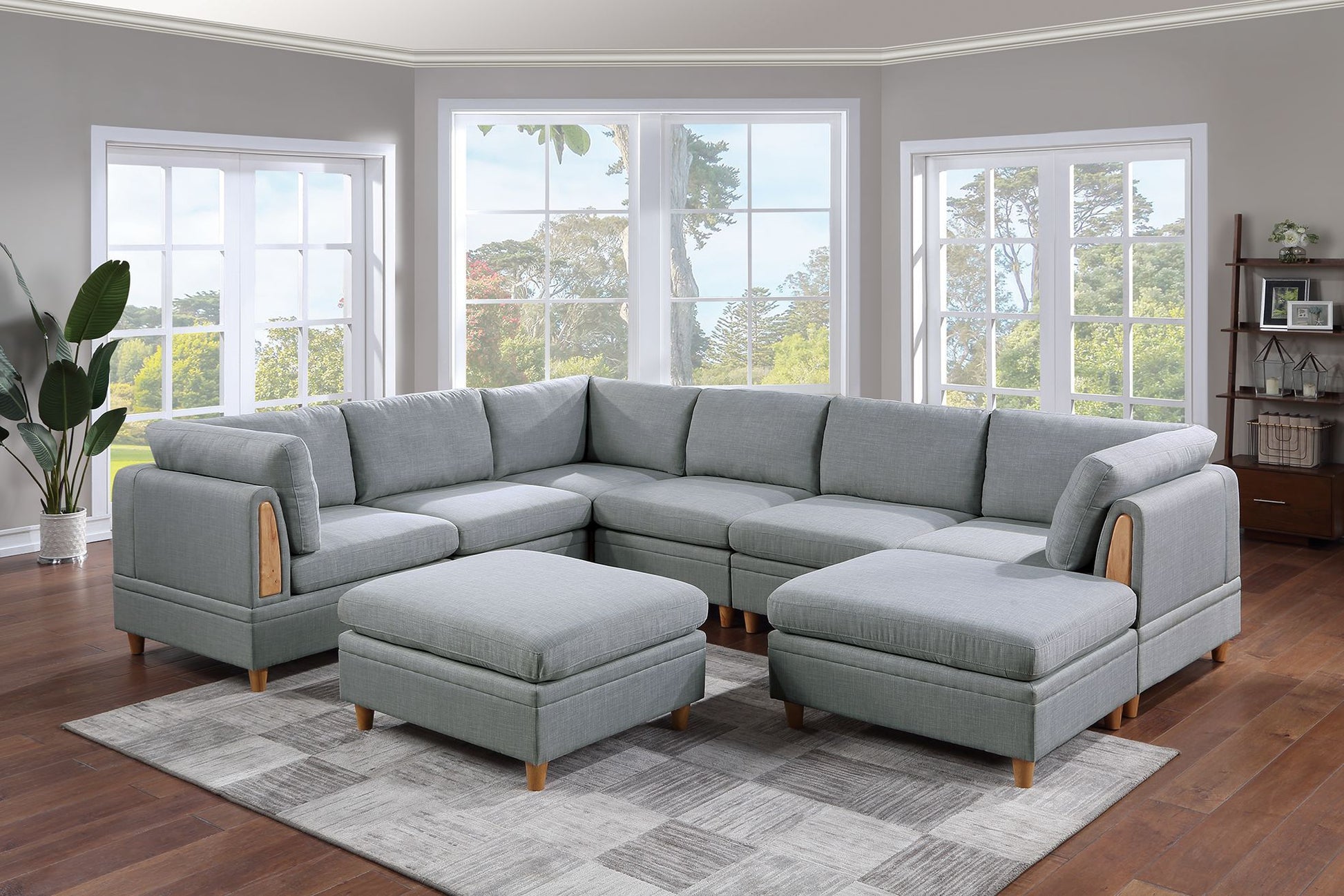 Living Room Furniture Ottoman Light Grey Dorris Fabric 1Pc Cushion Ottomans Wooden Legs Light Grey Primary Living Space Grey Modern,Transitional Rectangle Fabric