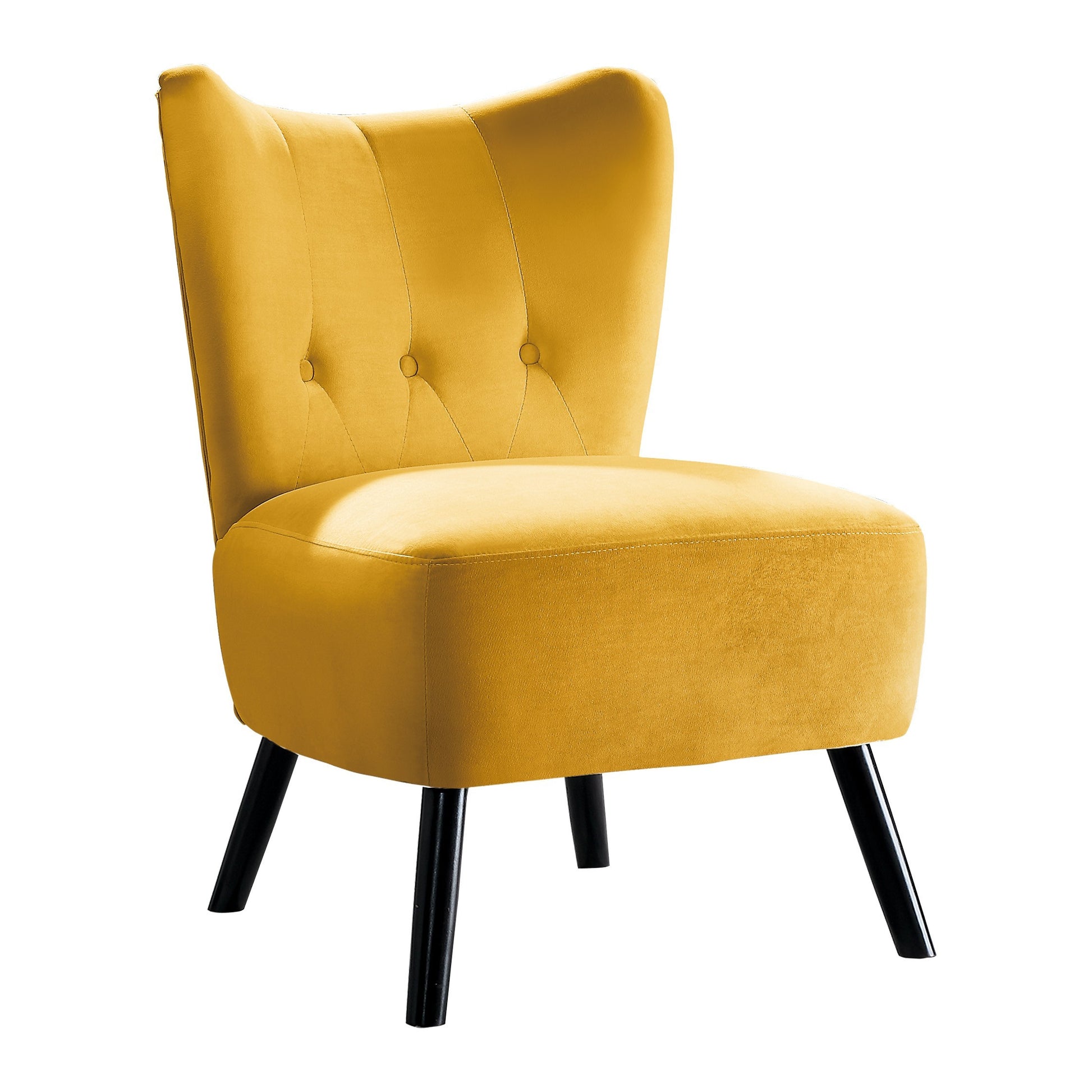 Unique Style Accent Chair Yellow Velvet Covering Button Tufted Back Brown Finish Wood Legs Modern Home Furniture Yellow Primary Living Space Modern,Retro Solid Wood