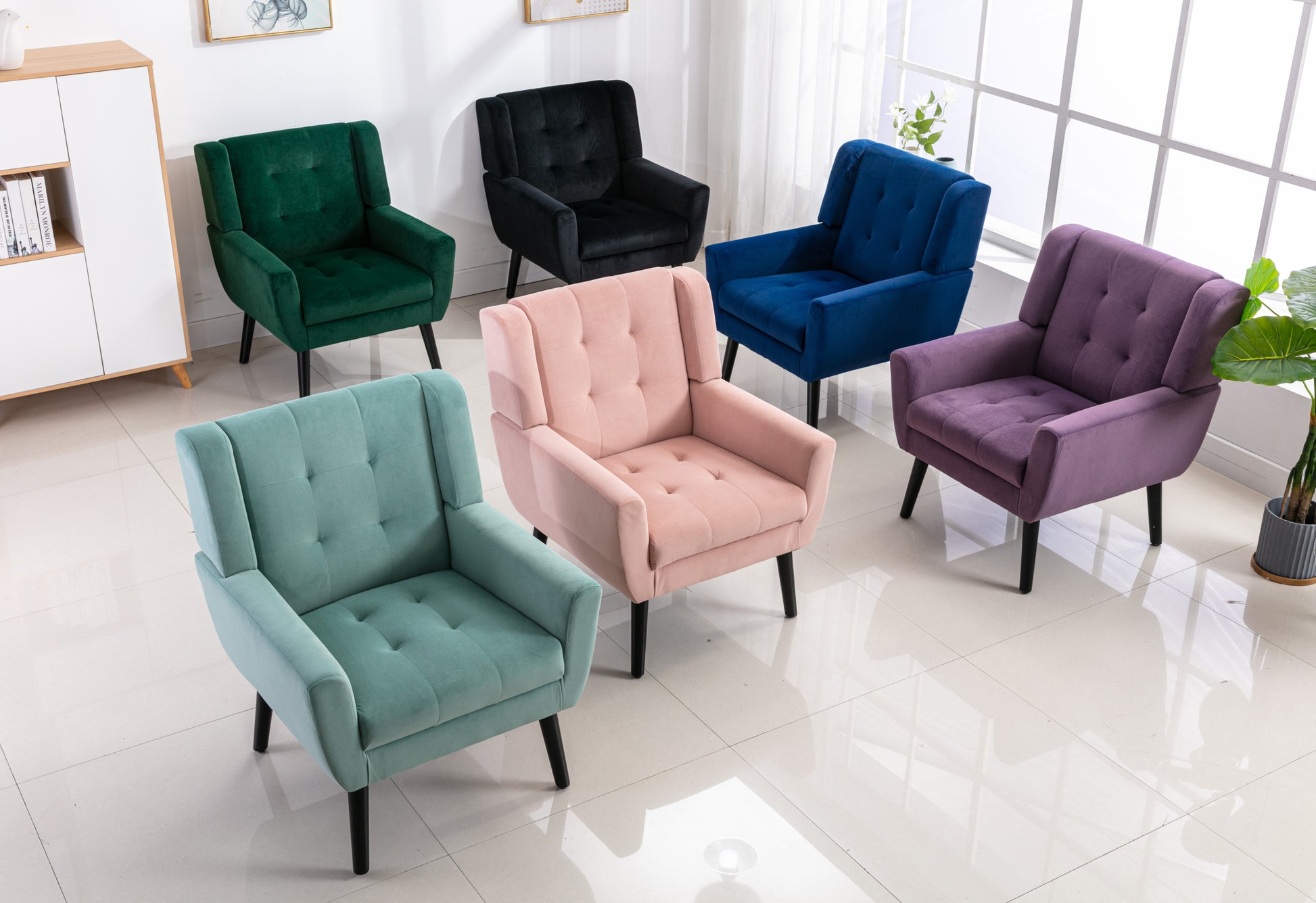 Modern Soft Velvet Material Ergonomics Accent Chair Living Room Chair Bedroom Chair Home Chair With Black Legs For Indoor Home Mint Green Foam Upholstered