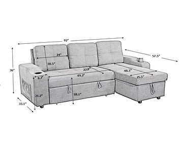 Mega Convertible Corner Sofa With Armrest Storage, Living Room And Apartment Sectional Sofa, Right Chaise Longue And Grey Grey Foam Fabric