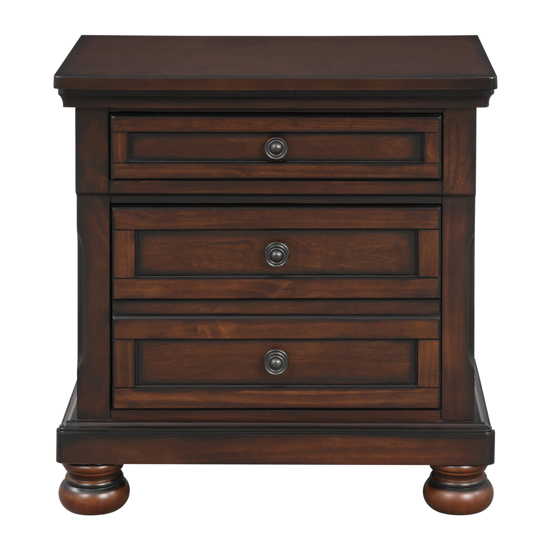 Classic Transitional Nightstand Brown Cherry Finish Birch Veneer Hidden Drawer Bun Feet Bedroom Furniture Brown Mix 2 Drawers Bedroom Traditional,Transitional Wood