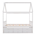 Full Size Wooden House Bed With Trundle And 3 Storage Drawers White White Solid Wood