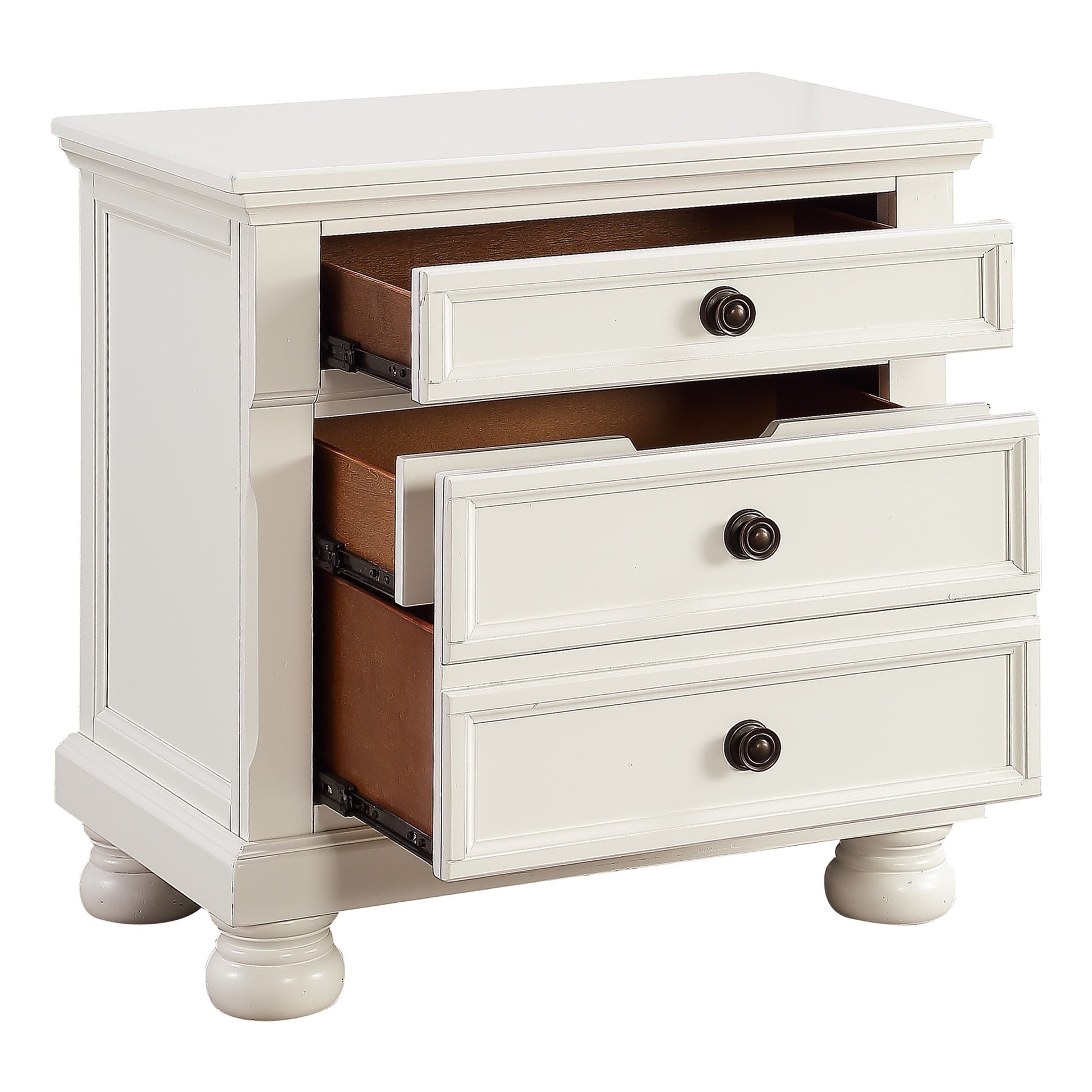 Bedroom Furniture White Finish Bun Feet Nightstand With Hidden Drawer Casual Transitional Bed Side Table White 2 Drawers Bedroom Traditional,Transitional Wood