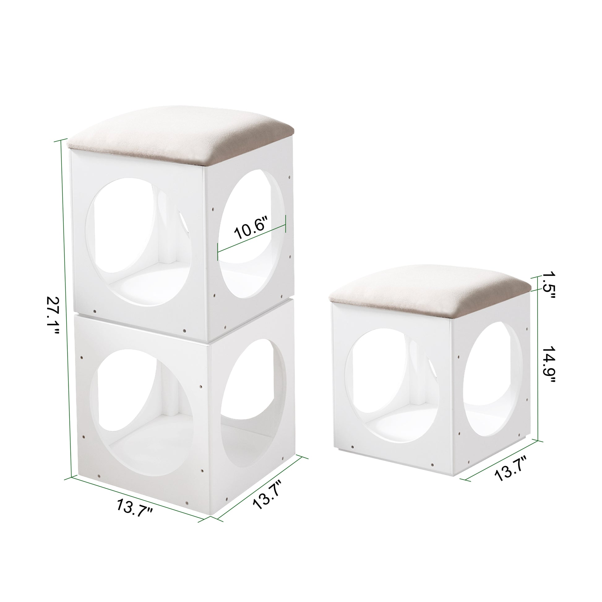 Multifunction Stackable Play Stool,Wood Stool,Pet Play Stool,Hollow Ottoman,White Finish White Mdf