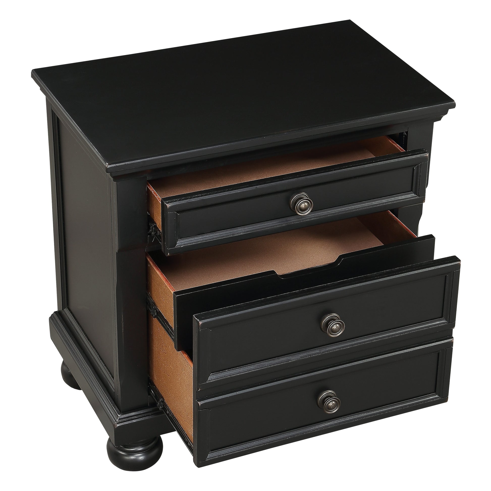 Bedroom Furniture Black Finish Bun Feet Nightstand With Hidden Drawer Casual Transitional Bed Side Table Black 2 Drawers Bedroom Traditional,Transitional Wood