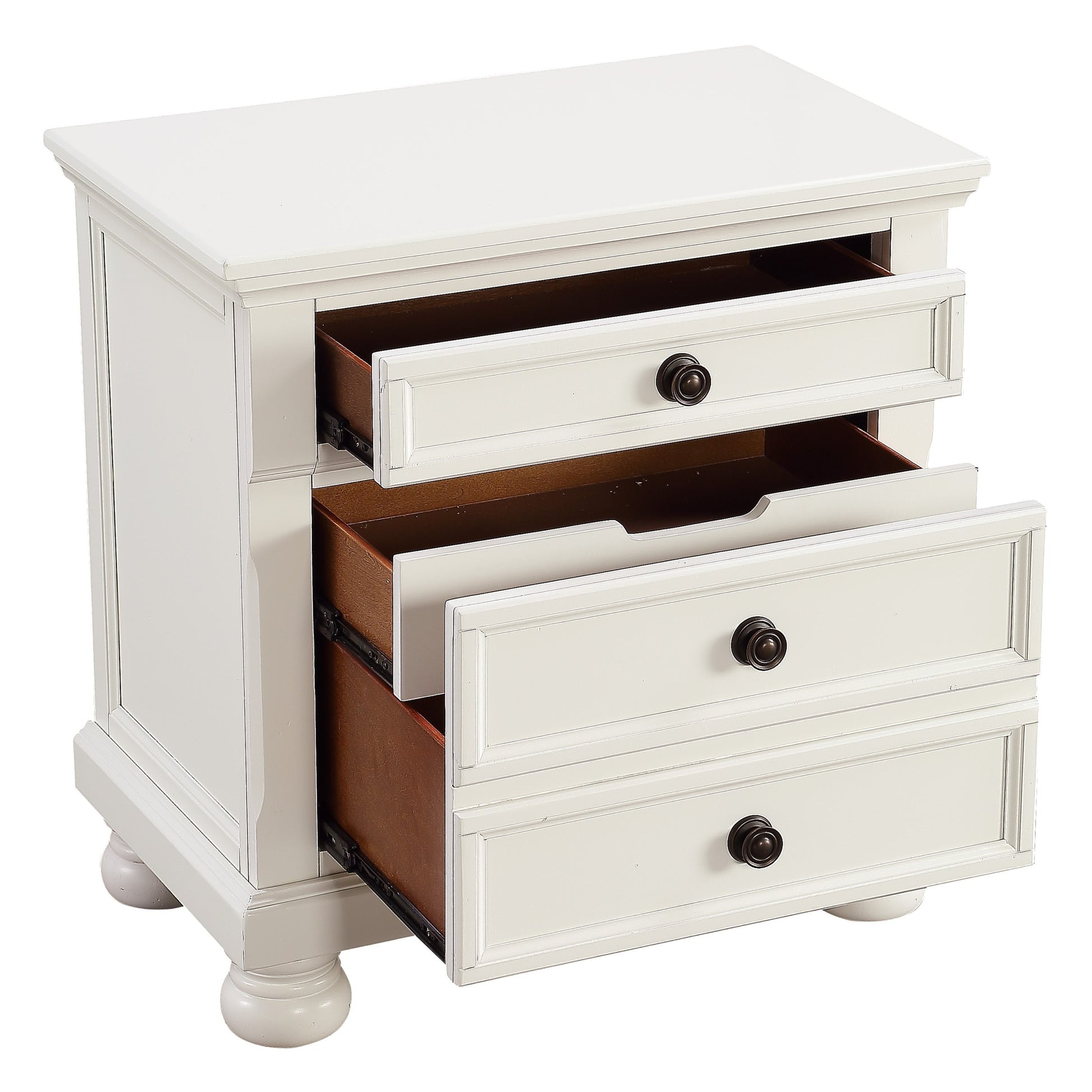 Bedroom Furniture White Finish Bun Feet Nightstand With Hidden Drawer Casual Transitional Bed Side Table White 2 Drawers Bedroom Traditional,Transitional Wood