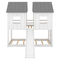 Twin Over Twin House Bunk Bed With Slide And Windows,White White Pine