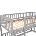 Bunk Bed With Slide,Twin Over Twin Low Bunk Bed With Fence And Ladder For Toddler Kids Teens Grey Grey Solid Wood