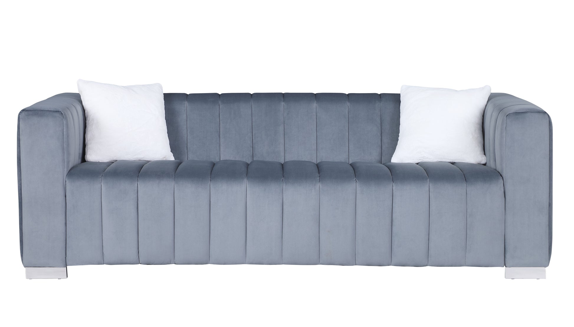 A Modern Channel Sofa Take On A Traditional Chesterfield,Grey Color,3 Seater Grey Velvet