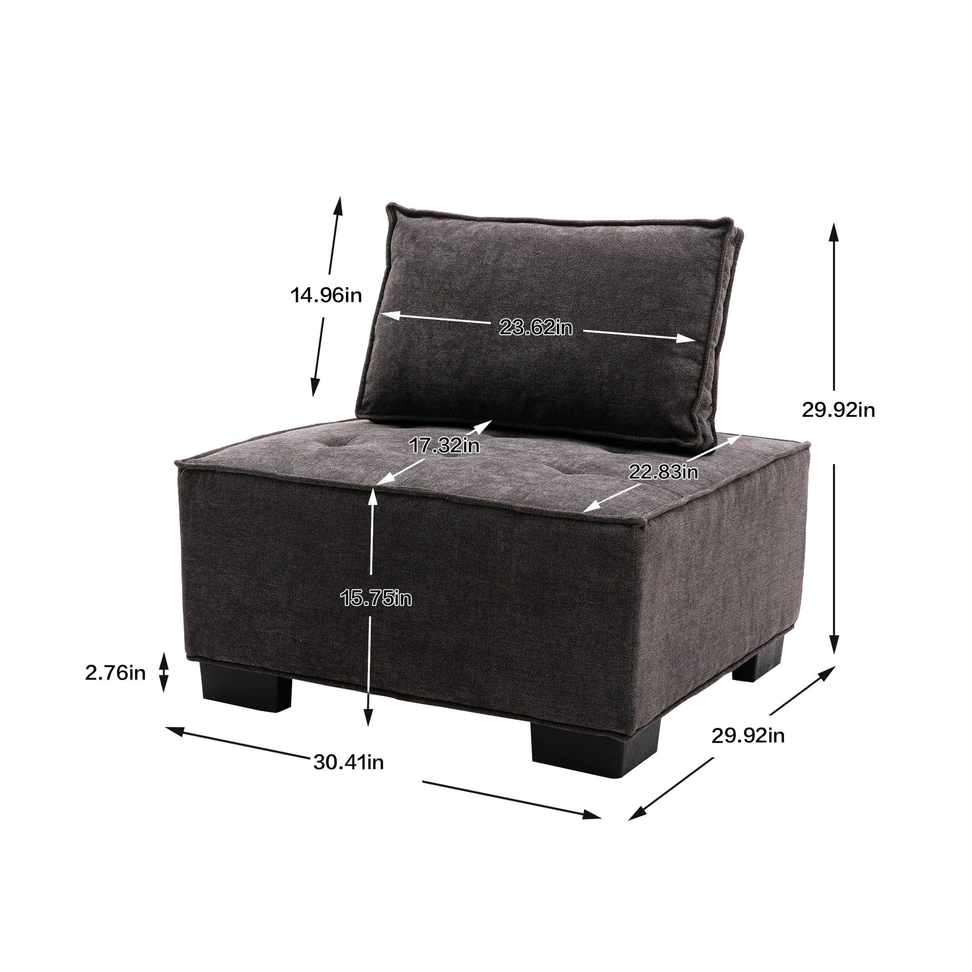 Coolmore Modern Upholstered Chair Leisure Sofa Lazy Sofa Plastic Legs And Pillow Removable Armless Accent Chair For Living Room,Bedroom,Office Grey Linen Grey Foam Linen