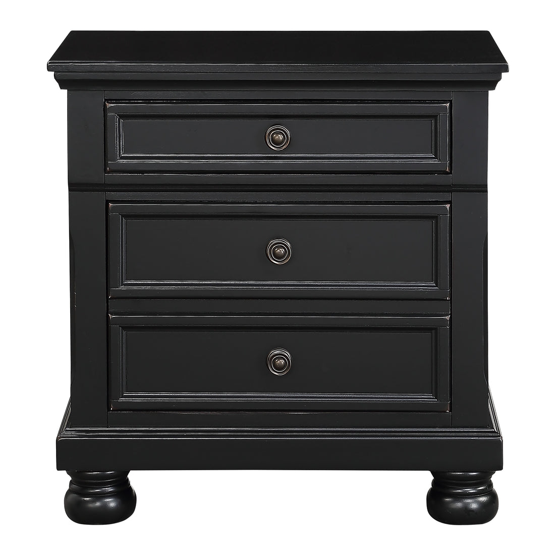 Bedroom Furniture Black Finish Bun Feet Nightstand With Hidden Drawer Casual Transitional Bed Side Table Black 2 Drawers Bedroom Traditional,Transitional Wood