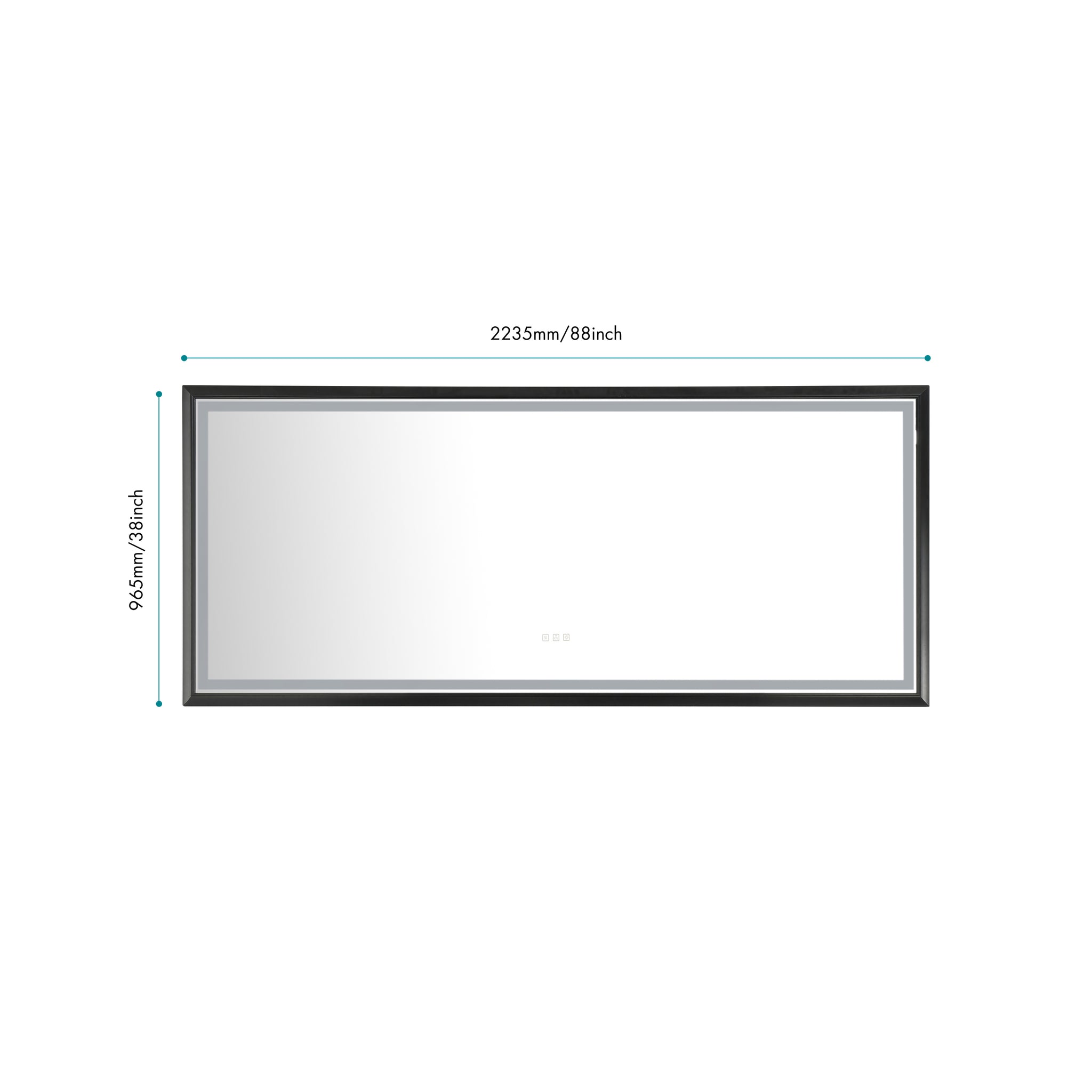 88 In. W X 38 In. H Super Bright Led Bathroom Mirror With Lights, Metal Frame Mirror Wall Mounted Lighted Vanity Mirrors For Wall, Anti Fog Dimmable Led Mirror For Makeup, Horizontal Verti Matte Black Aluminium