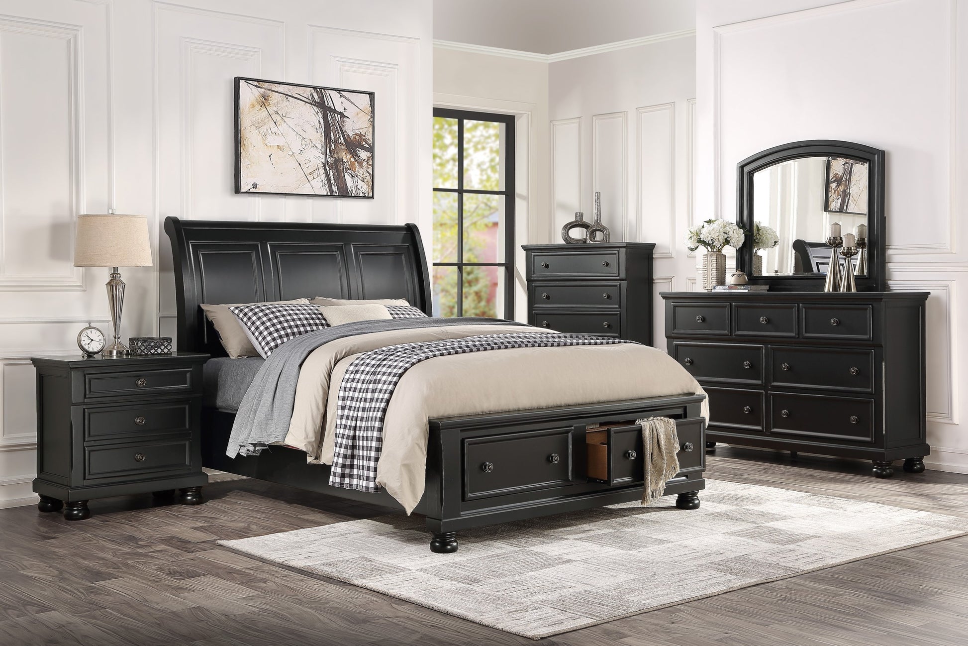 Casual Transitional Styling 1Pc Chest Of Drawers Black Finish Bun Feet Bedroom Furniture Black Bedroom Transitional Wood