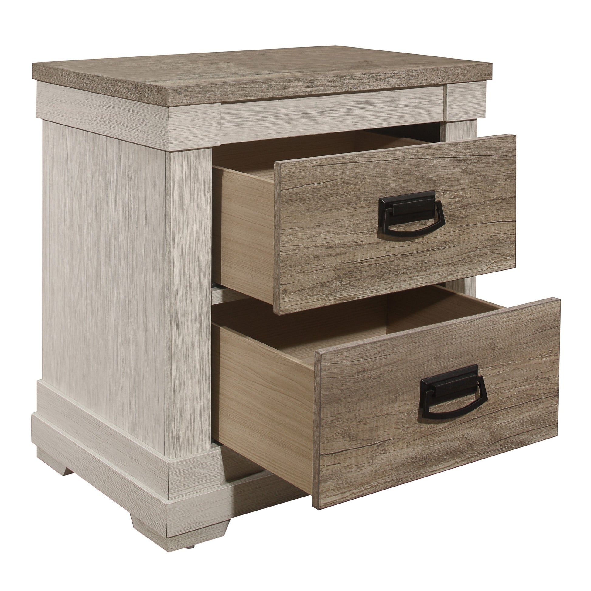 Beautiful Two Tone Finish Nightstand Transitional Bedroom Furniture Antique Black Tone Handles Multicolor 2 Drawers Bedroom Contemporary Wood