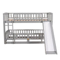 Bunk Bed With Slide,Twin Over Twin Low Bunk Bed With Fence And Ladder For Toddler Kids Teens Grey Grey Solid Wood