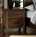 Classic Transitional Design Nightstand Burnished Finish Solid Rubberwood Bedroom Side Table Rustic Look Furniture Brown 2 Drawers Bedroom Classic,Transitional Wood