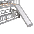 Bunk Bed With Slide,Twin Over Twin Low Bunk Bed With Fence And Ladder For Toddler Kids Teens Grey Grey Solid Wood