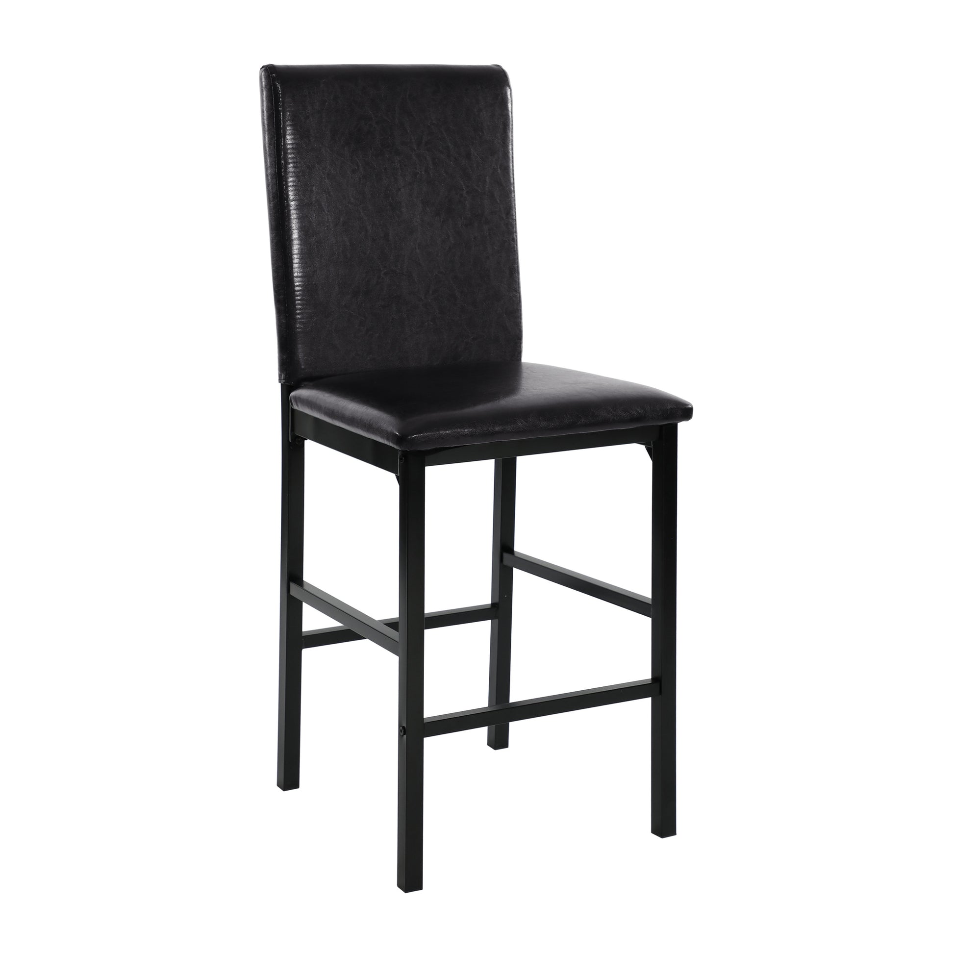 Metal Frame Counter Height Chairs Set Of 4 Brown Faux Leather Seat Black Metal Finish Dining Chairs Brown Dining Room Metal