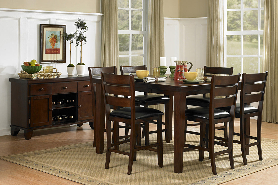 Contemporary Dining 7Pc Set Counter Height Table W Self Storing Extension Leaf And 6X Counter Height Chairs Dark Oak Finish Dining Room Furniture Wood Wood Oak Ladder Back Seats 6 Wood Dining Room Butterfly Leaf Extendable Contemporary Dining Table With