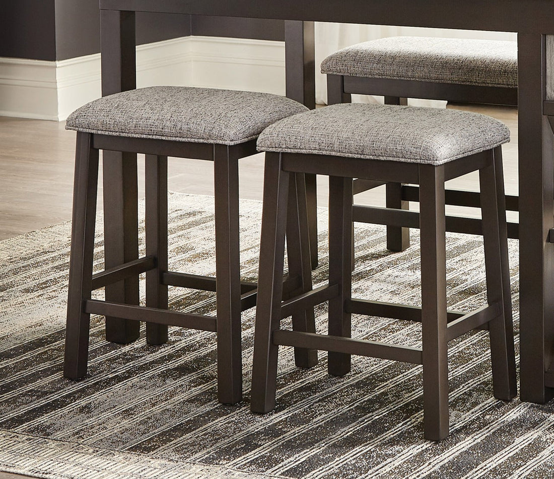 Modern Aesthetic Set Of 2 Counter Height Stool Gunmetal Gray Finish Wood Fabric Covered Padded Seat Gray Dining Room Modern Wood