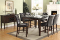 Dark Cherry Finish 5Pc Counter Height Set Marble Top Table With 4 Counter Height Chairs Dark Brown Faux Leather Upholstered Dining Kitchen Wooden Furniture Set Wood Marble Dark Brown Seats 4 Wood Dining Room Classic,Transitional 4 Leg Square Dining Table